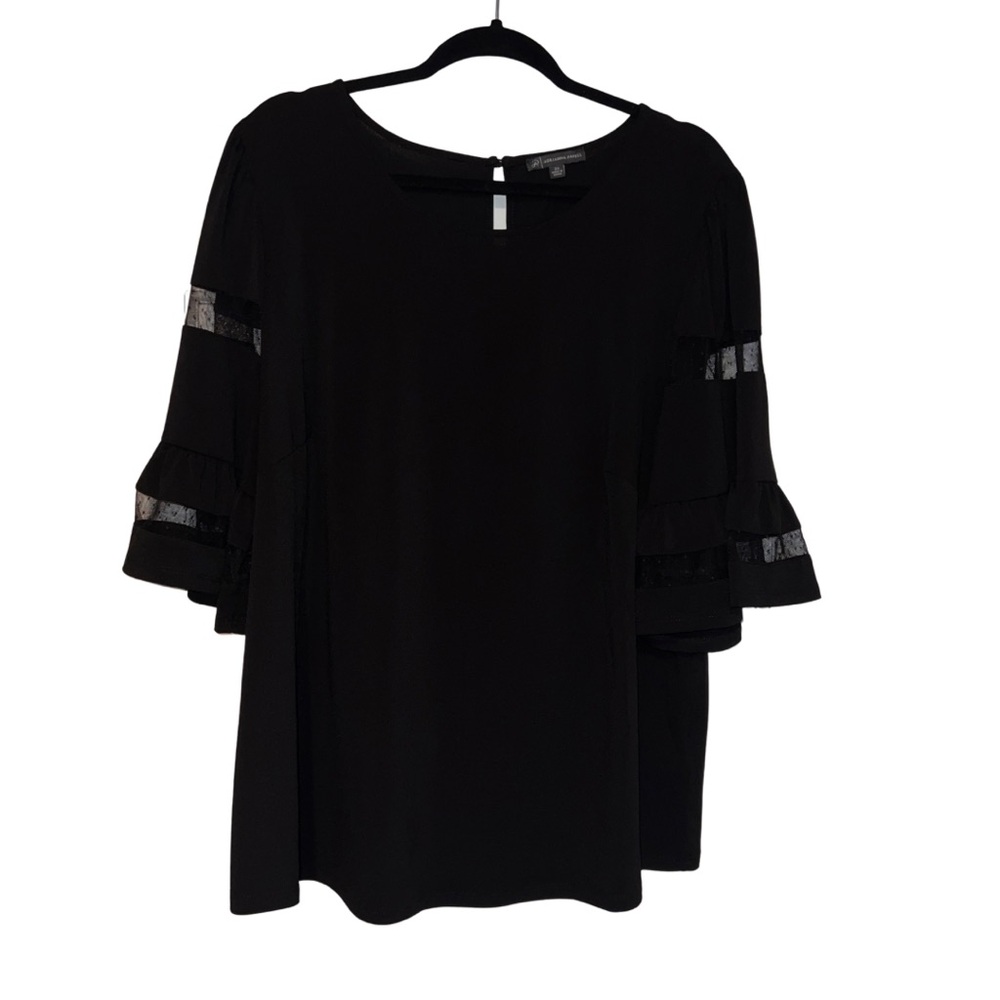 ✨Adrianna Papell Black Sheer Insert Ruffle Sleeve Blouse – Size 2X✨